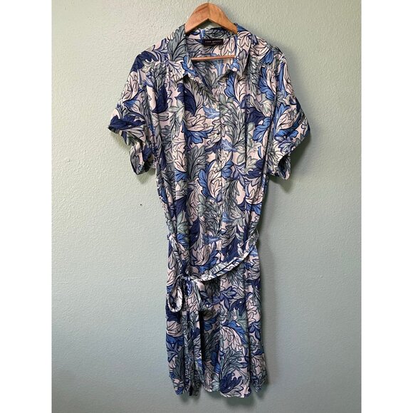 Lane Bryant Women's Plus Size Blue Pattern Midi Dress with Belt Size 24 - Picture 2 of 11